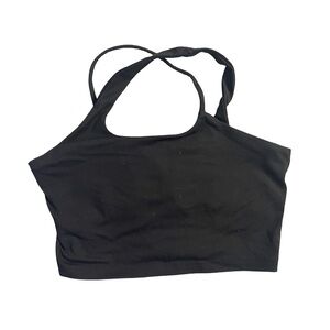 Black Athletic Cropped Criss Cross Back Tank - M